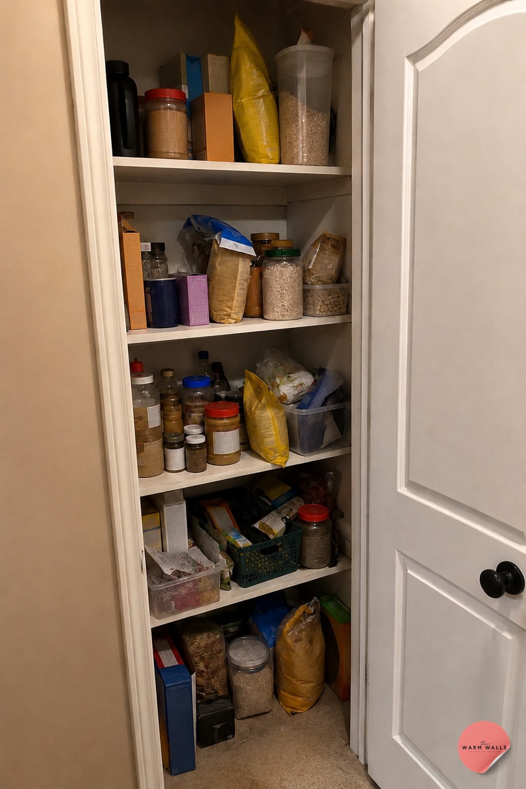 Farmhouse pantry with labeled mason jars