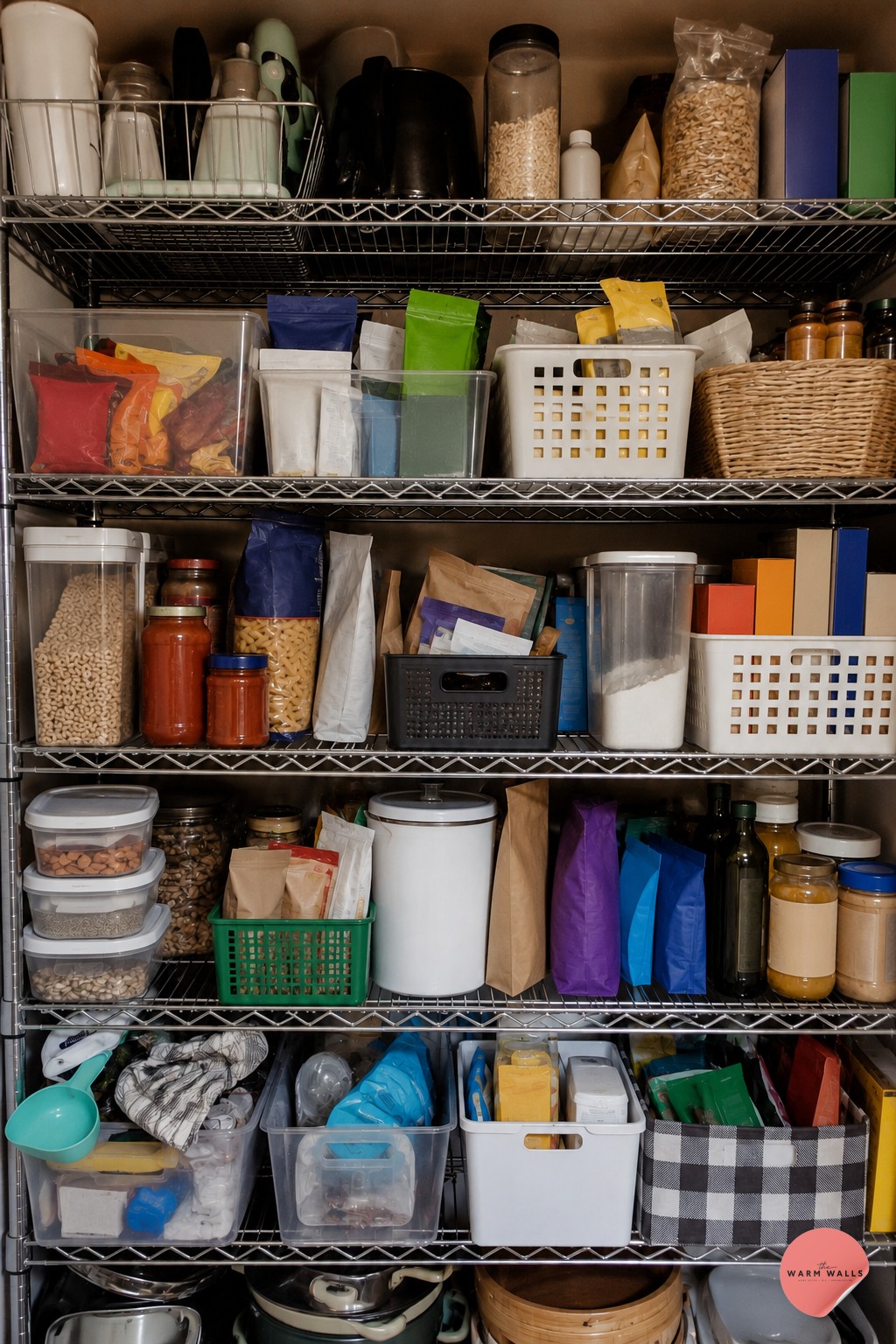 Farmhouse pantry with labeled mason jars